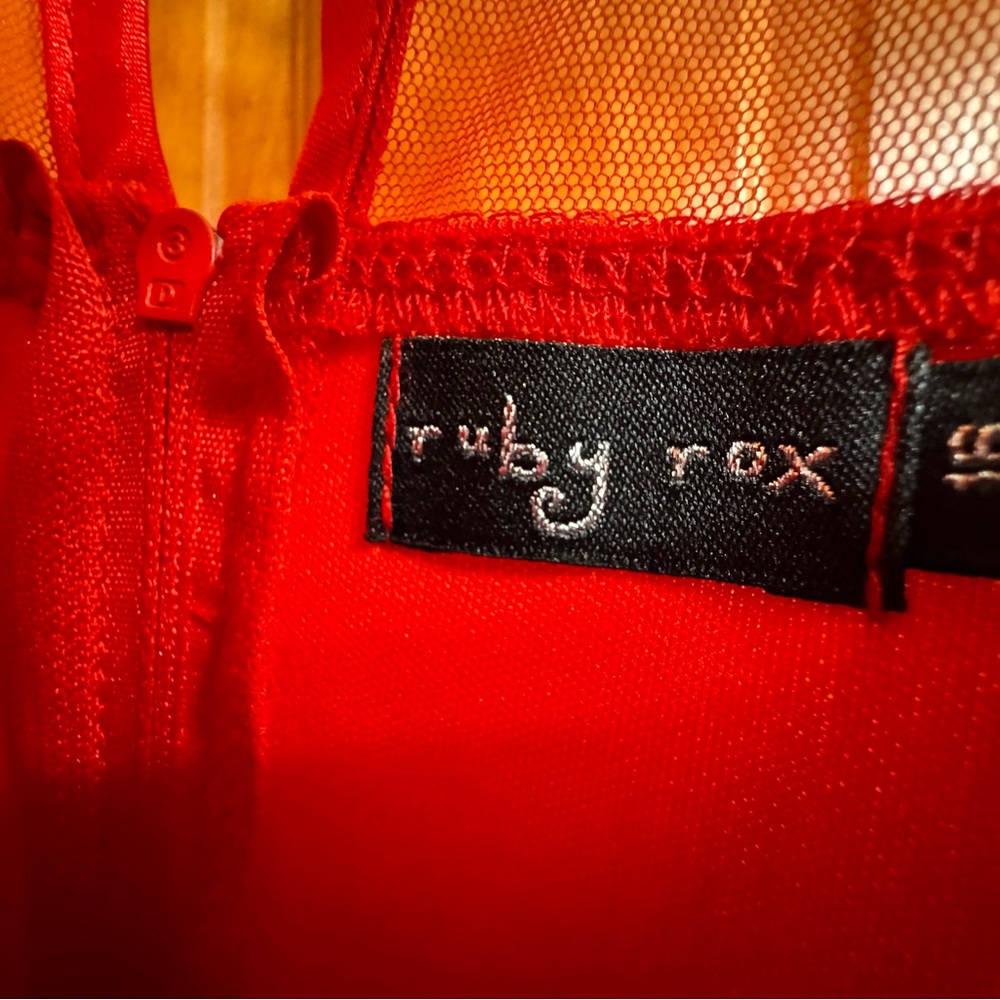 Ruby Rox Vibrant Red Mesh Dress - Picture 3 of 3